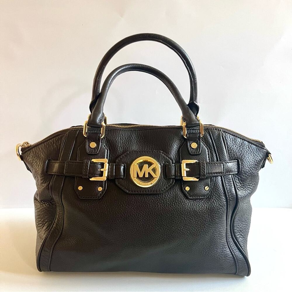Michael Kors Black Leather Satchel with Gold Hardware